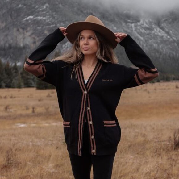 Canoe & Lake: Dockside Knit Cardi - Black with Camel Paddles - Picture 1 of 8